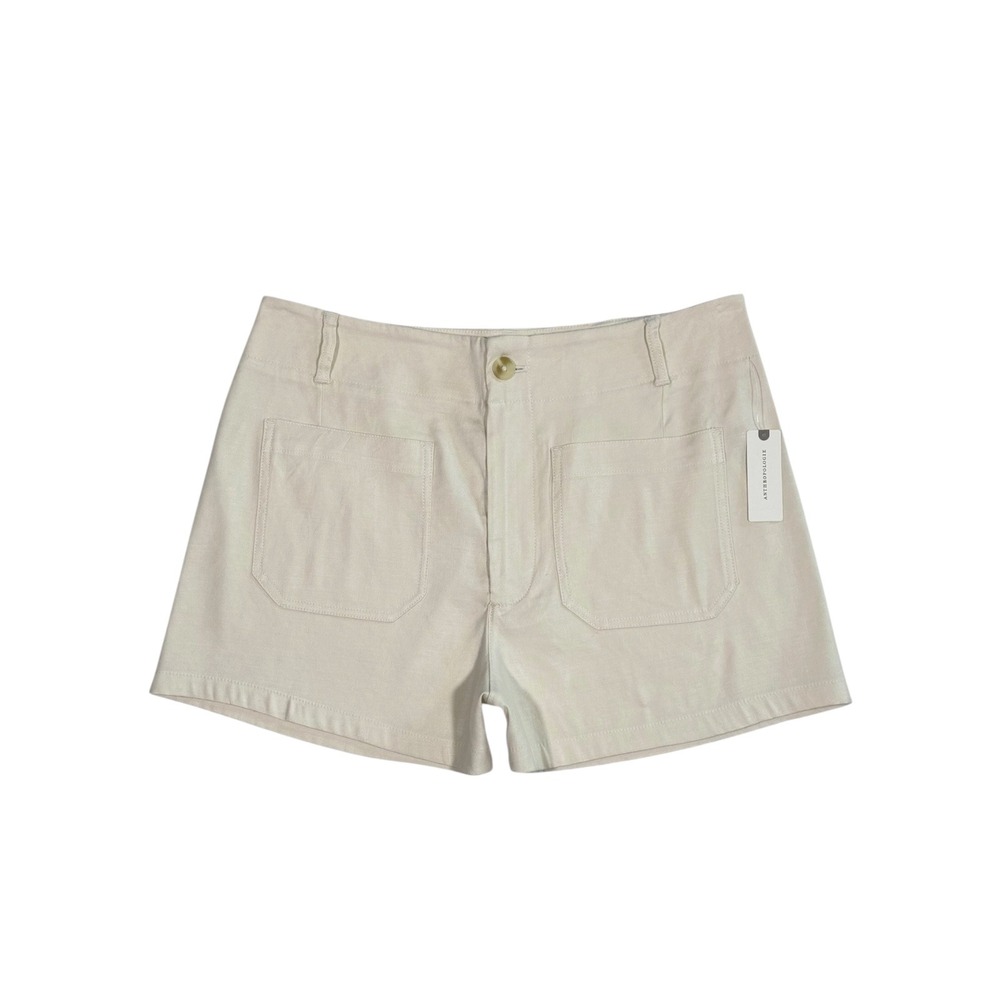 Maeve Anthropologie The Colette Shorts Ivory Linen Blend High Rise Women Size 32